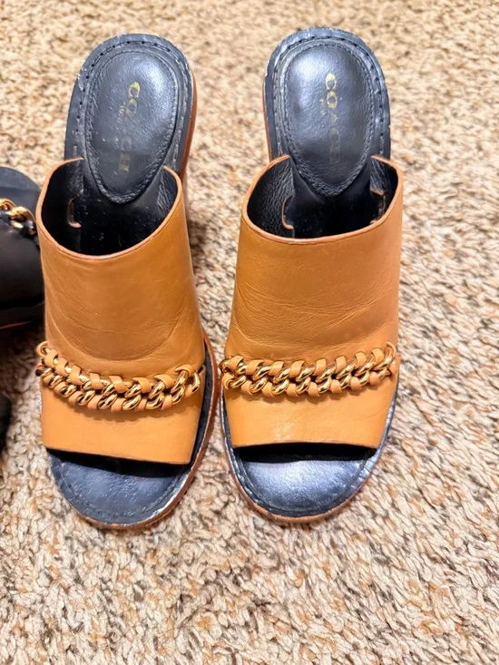 Coach Leather Chain-Trim Mules in Orange and Black - Picture 8 of 8